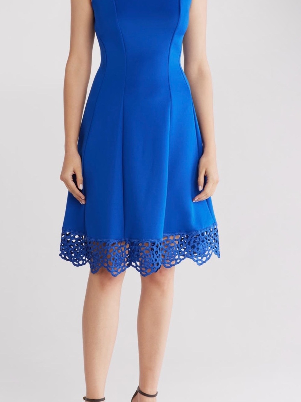 julia jordan Royal Blue Fit-and-Flare Midi Dress with Crochet Hem